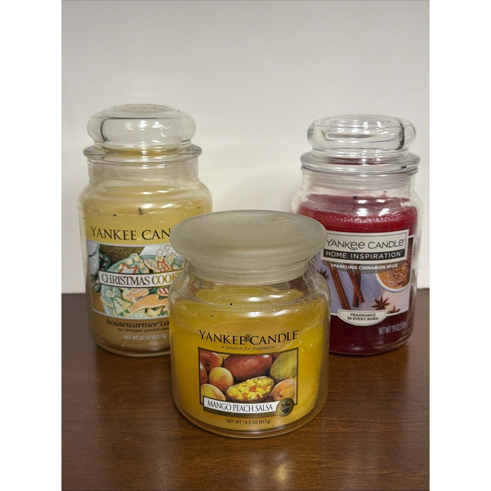 Yankee Candle CHRISTMAS COOKIE‎ 22oz Sparkling Cinnamon Spice 19oz   Mango Peach
